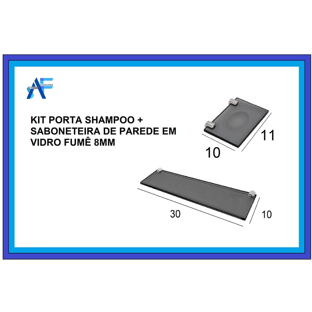 kit saboneteira + porta shampoo de parede fumê 8mm -  30x10