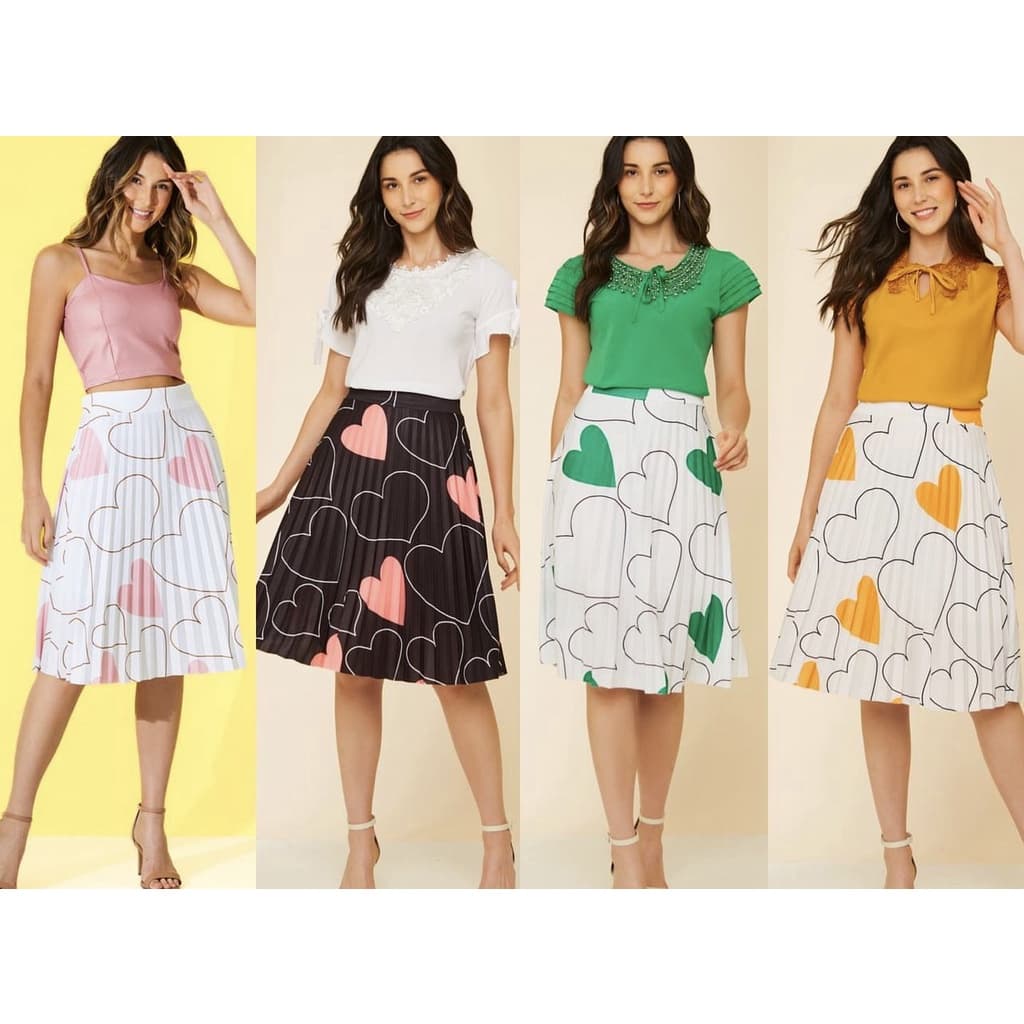 Saia Plissada Midi - Estampas - Cintura Alta - Moda Evangélica-00025