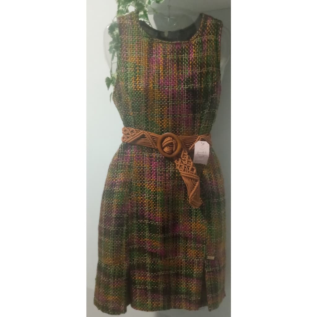 vestido feminino de lã xadrez sem manga com forro -vestido para  o inverno