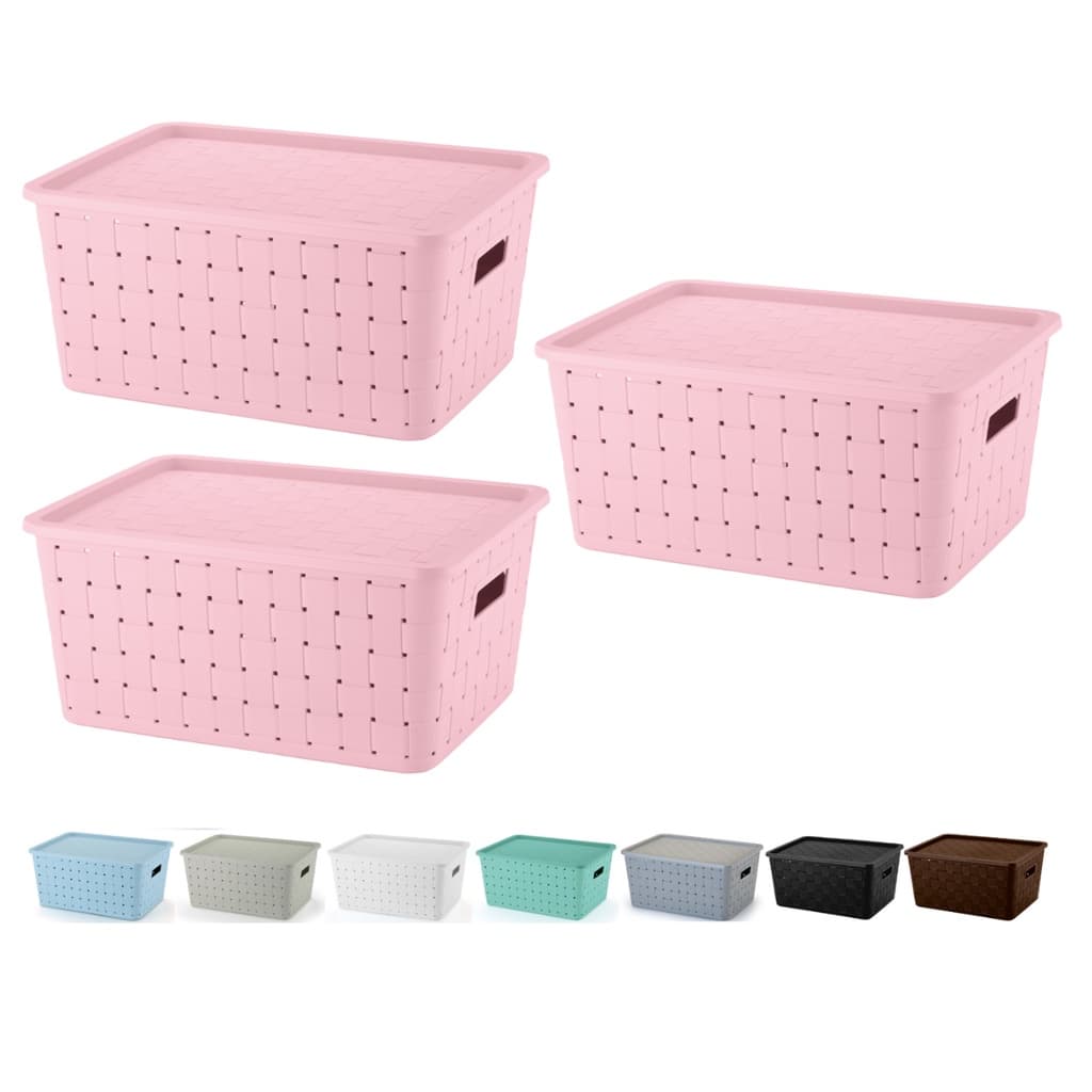 Kit 3 Caixas Cestos Organizadores Decorativos Rattan Com Tampa Multiuso 7L
