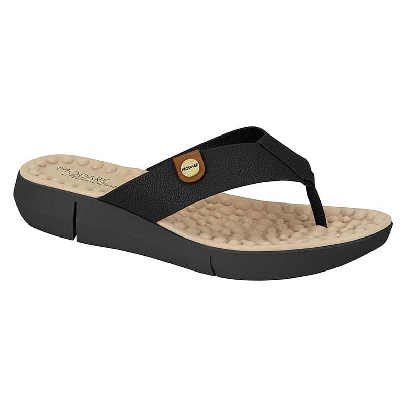 Chinelo de Dedo Massageador Ortopedico Modare Preto Branco Off Nude
