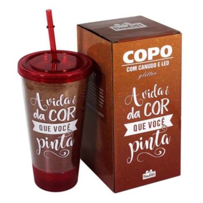 Copo Canudo Pisca Frase A Vida É Da Cor Que Você Pinta