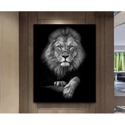 Quadro Leão Preto Branco. Quadro Decorativos 80x60 Mdf