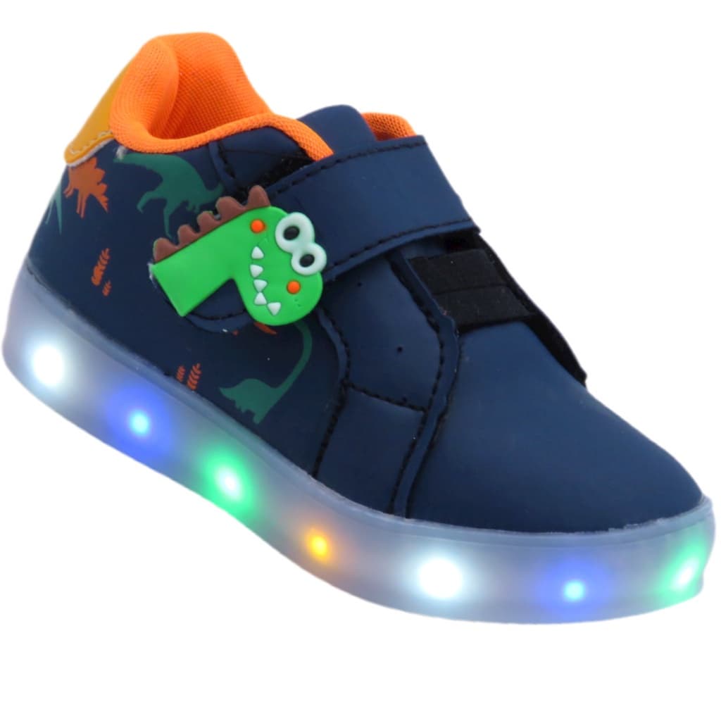 Tênis Infantil Masculino De LED Velcro Dino Lançamento Envio Imediato