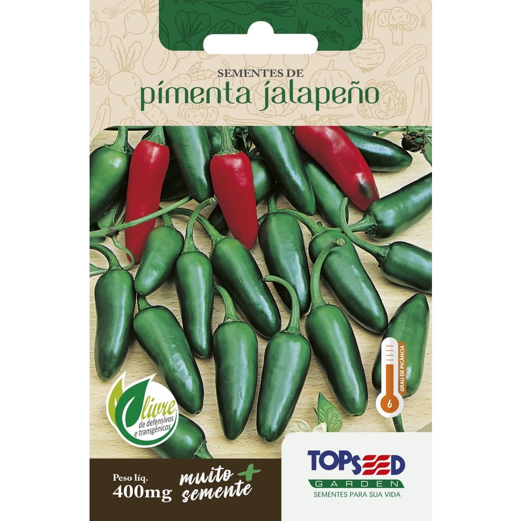 Sementes de Pimenta Ardida Jalapeño 400mg Hortaliças Tempero Cozinha Horta