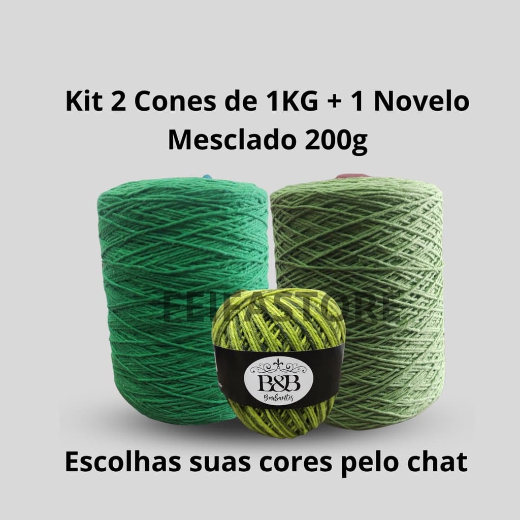2 Barbantes B&B 1KG/ 6 ou 8 Fios + Novelo mesclado 200 gr - Escolha suas Cores