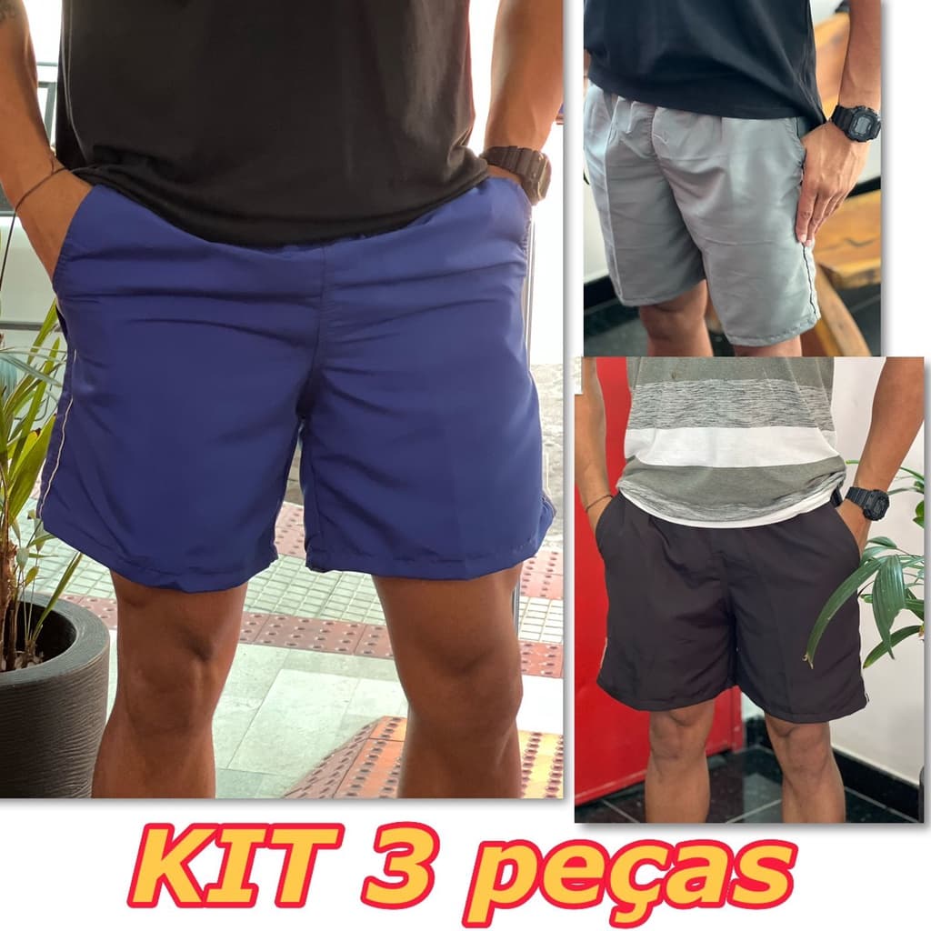 Bermudas  Shorts Calção  Kit  3 Peças  Tactel Reforçado com 3 Bolsos Costura Tripla envio 24h