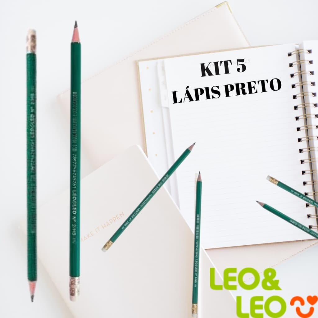 Kit com 5 Lapis Preto Grafite 2Hb com Borracha Leo&Leo 5 unidades REF:3990