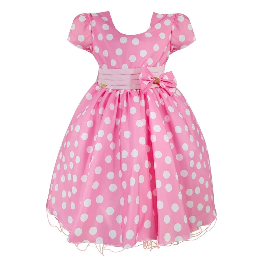 Vestido Infantil Menina Rosa Poá Branco Bolinhas Festa Aniversário