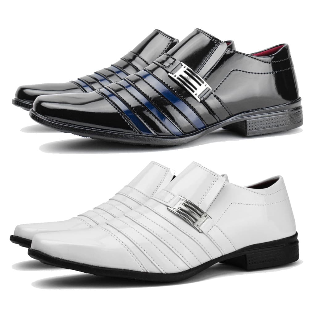 kit 2 pares sapato social masculino branco e preto com azul