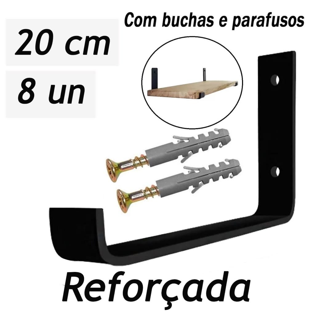 Mão Francesa Prateleira Invertida Suporte 20 cm Aço 8 pç