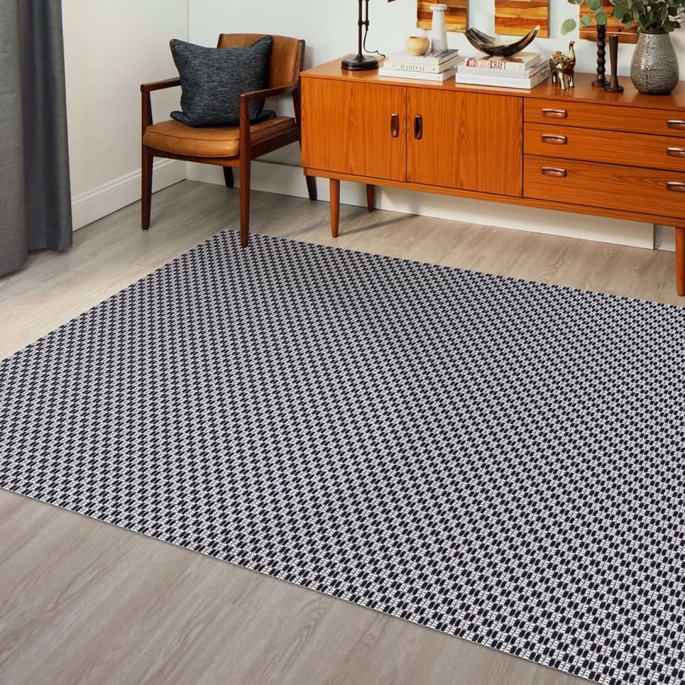 Tapete Para Sala Grande Antiderrapante 1.40 x 2.50m Algodão Pilão Preto