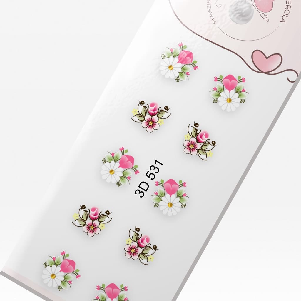 Adesivo de Unha 3D-Floriznhas Rosas- 3D 531