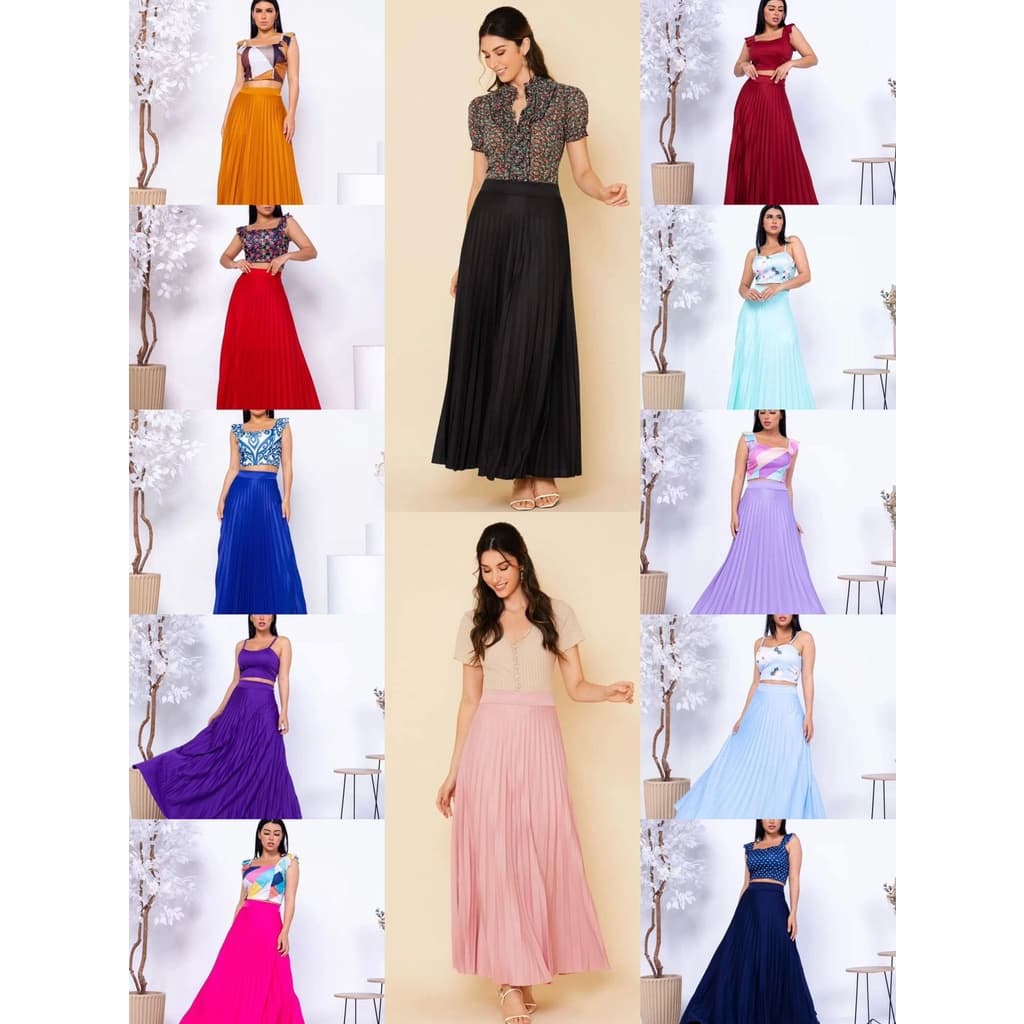 Saia Plissada Longa Forrada Lisa Cintura Alta - Moda Evangélica-00045