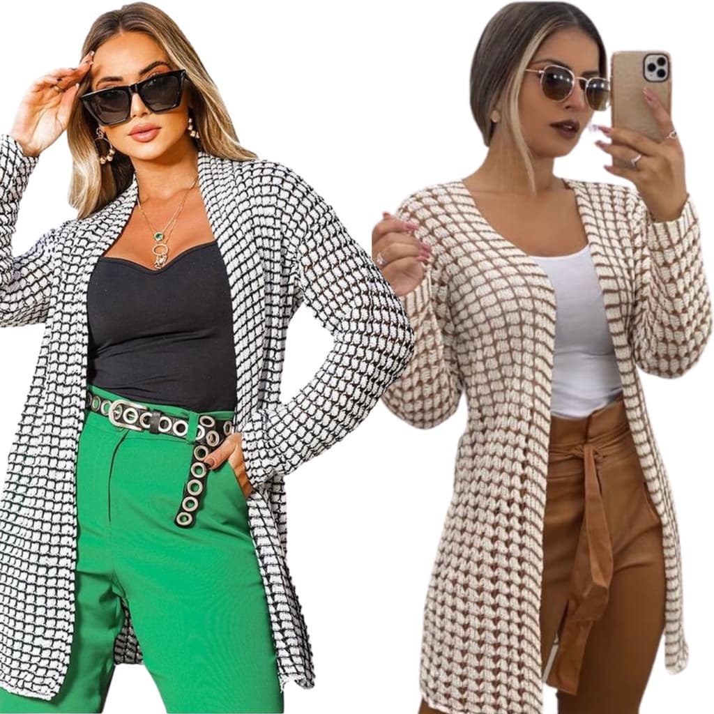 Kimono Tricô Feminino Cardigan  2 unidades Casaquinho Tricot