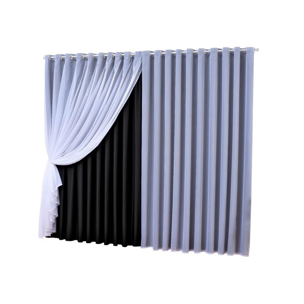 Cortina Voil Com Forro Blackout Tecido 4,00x2,80 Corta Luz.