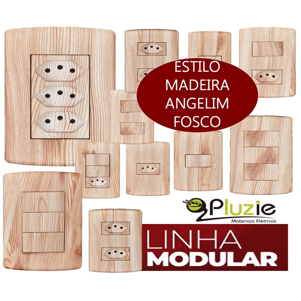 Tomada Interruptor Pluzie Rústico Angelim Fosco Estilo Madeira Linha Completa