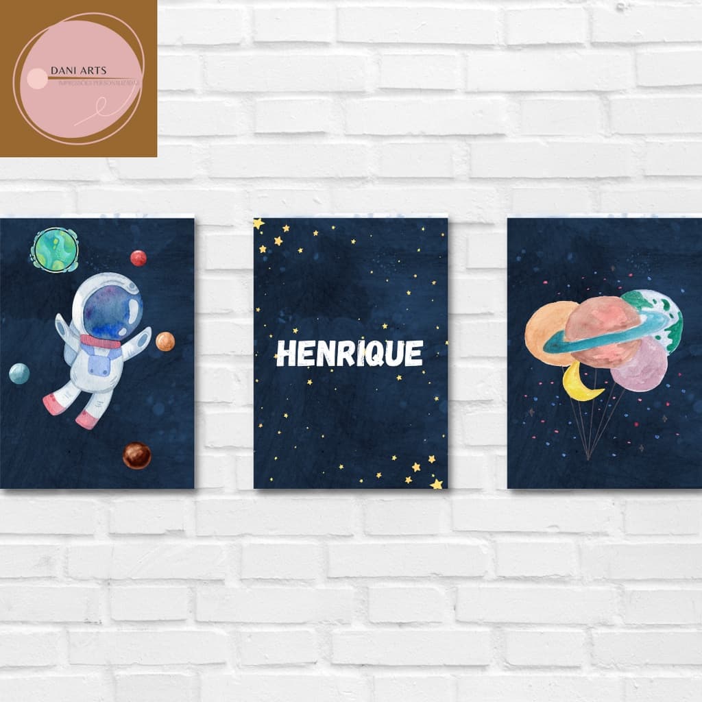 kit 3 quadros decorativos infantil  quarto menino| mdf 3 mm| quadros decorativos menino| quadro decorativo astronauta