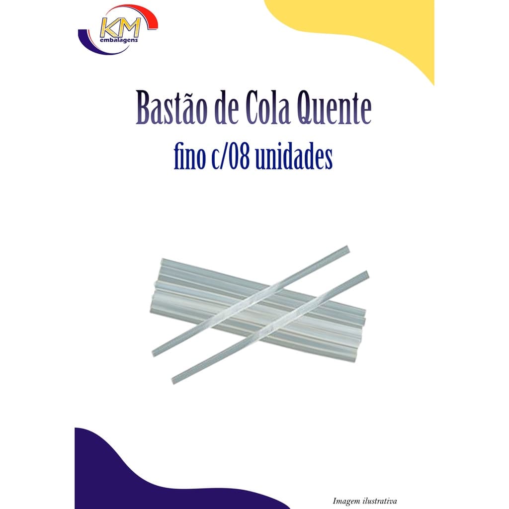 Bastão de cola quente fino c/08 unid. - Rhamos & Brito - cola adesiva, artesanato, colagem