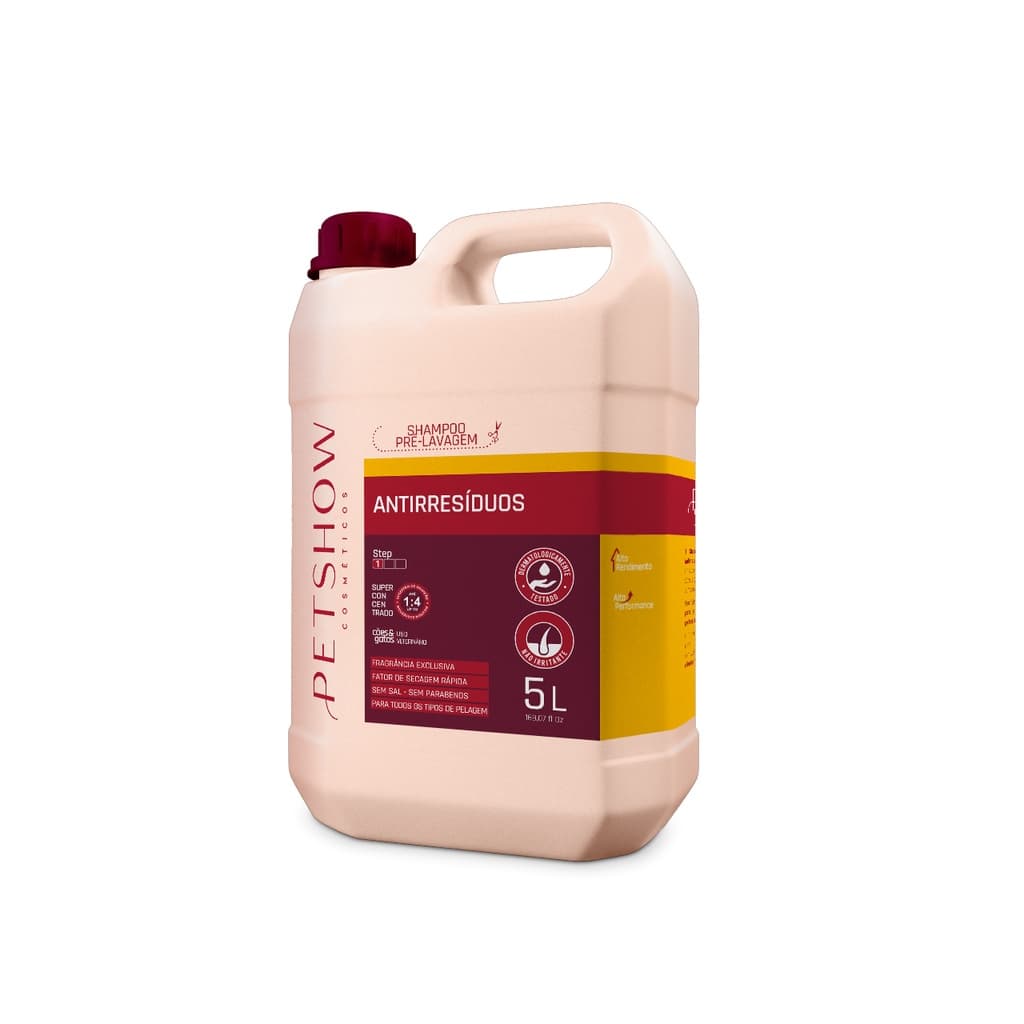 Shampoo Antirresíduos Pet Show 5l Limpeza Profunda Pré Lavagem Pet