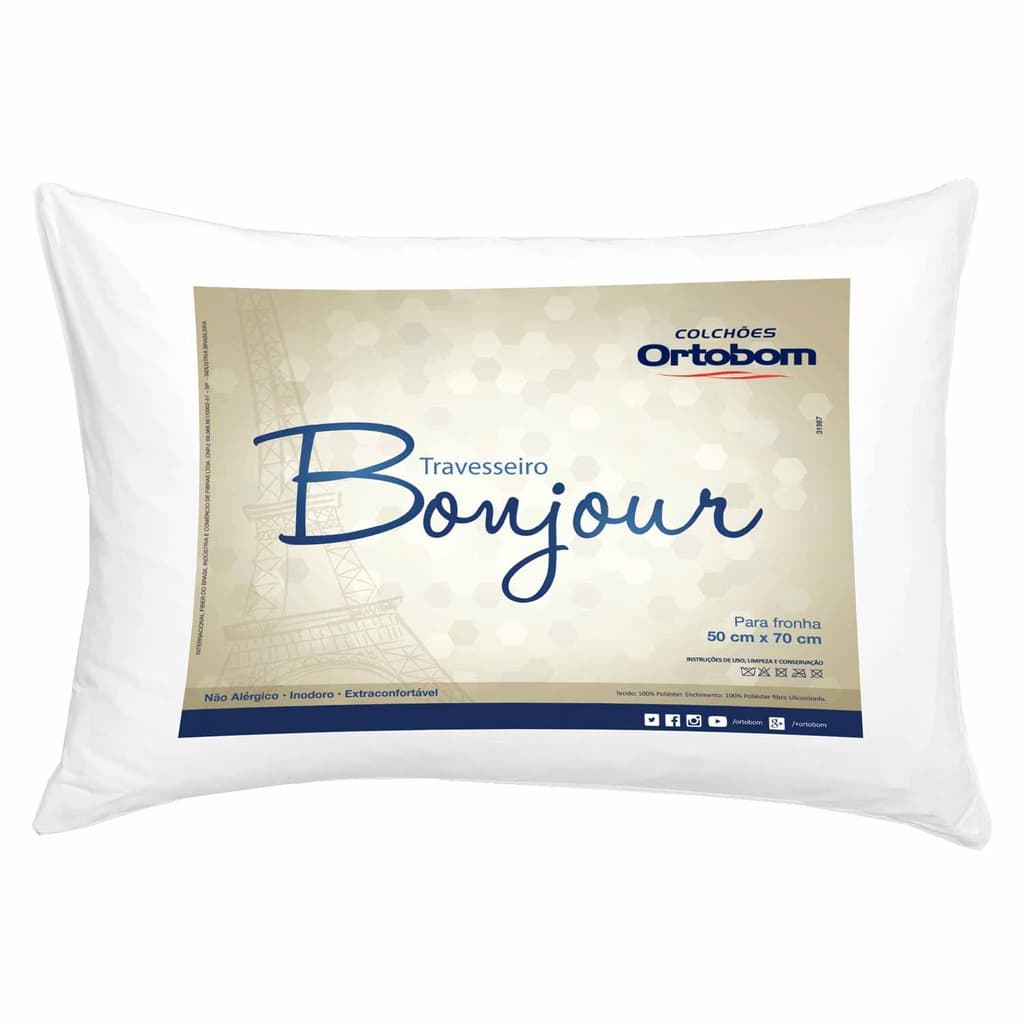 Travesseiro Ortobom Bonjour Kit Travesseiros 50x70cm Antialérgico Super Macio