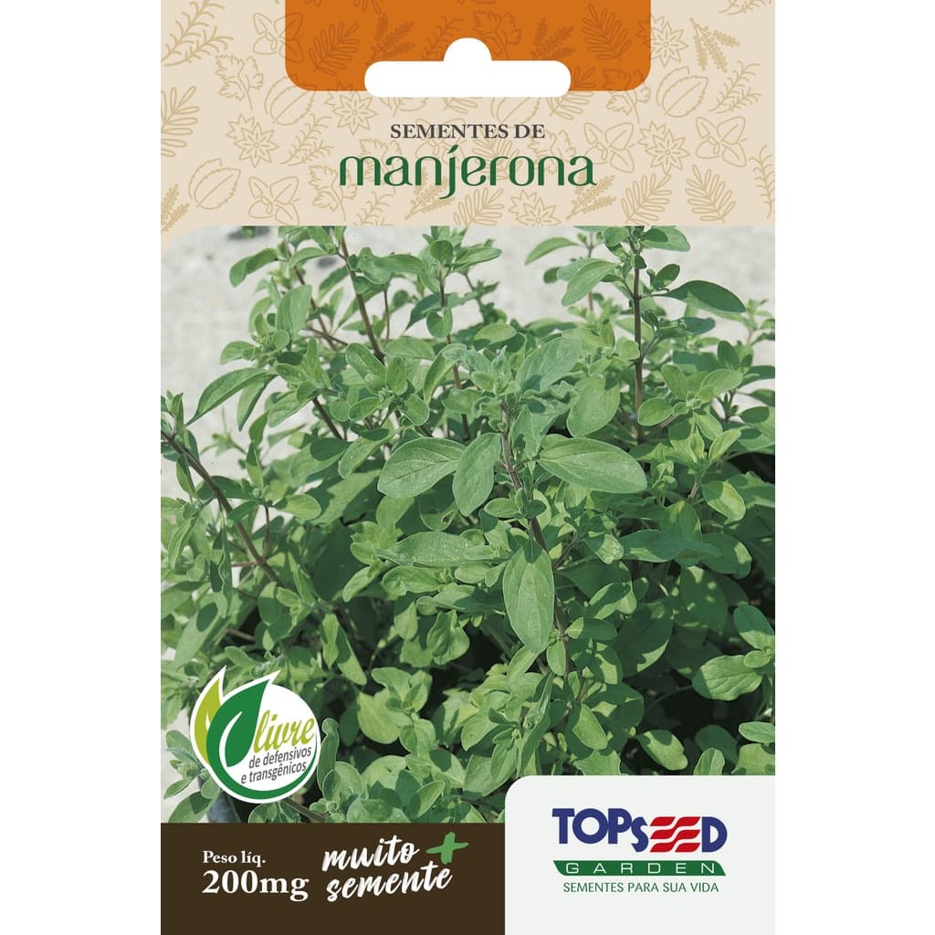 Sementes de Manjerona Topseed Garden 200mg para Horta e Vaso Erva Aromática Tempero Culinário