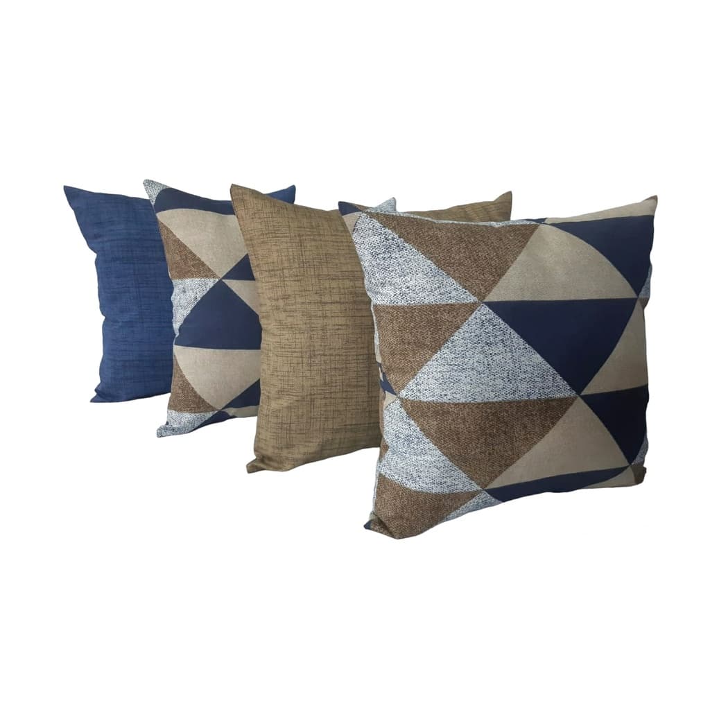 KIT 4 CAPAS ALMOFADAS 45 x 45 cm 2 (ESTAMPADAS GEOMÉTRICAS AZUL E BEGE), 1 (AZUL RISCADA), 1(BEGE RISCADA), COM ZÍPER ESCONDIDO