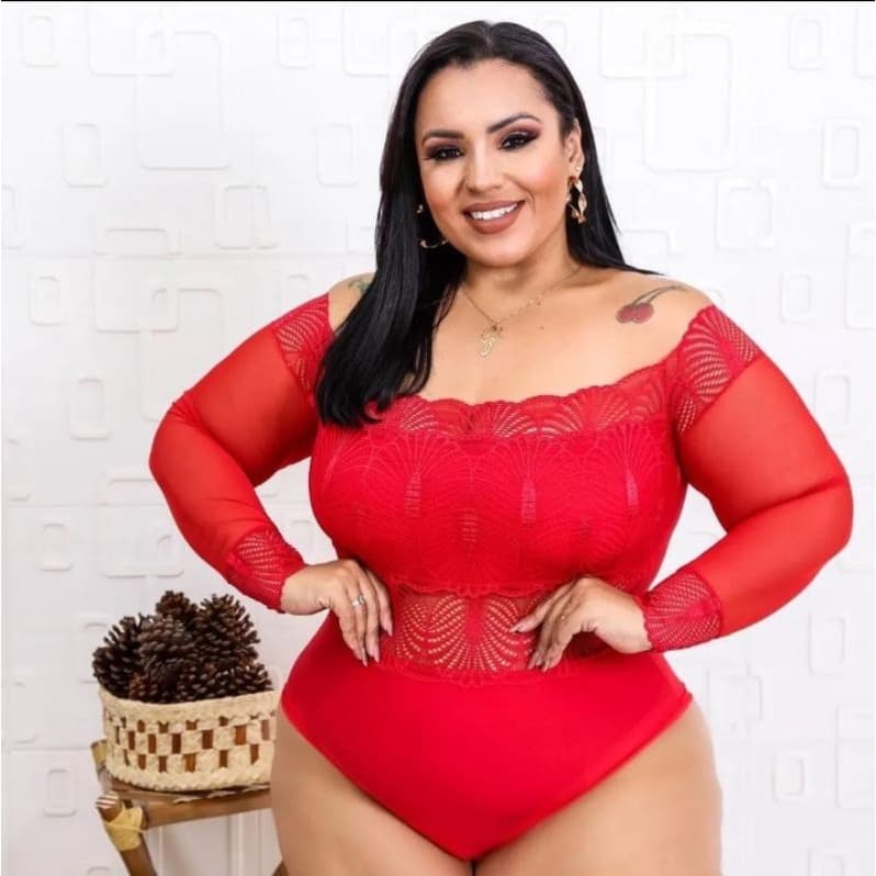 Body Ciganinha Manga Longa Premium Bory Plus Size Com Renda