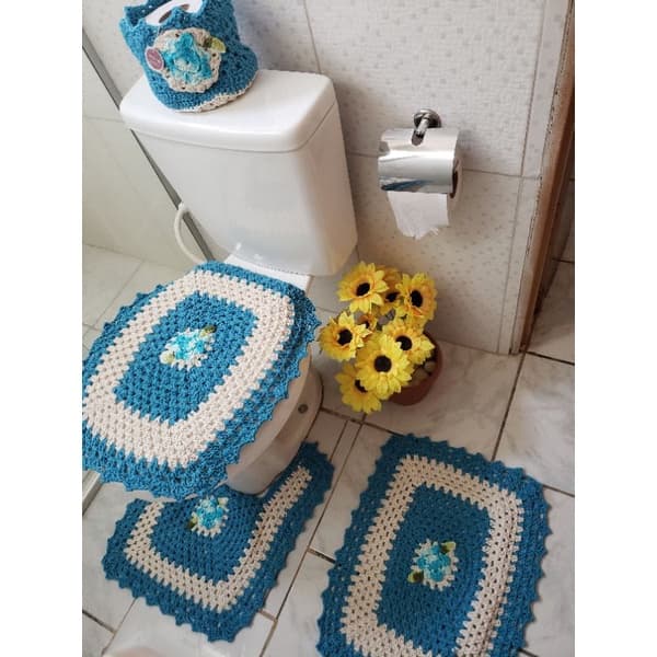 Kit pra banheiro em crochê decoração para banheiro 04 peças
