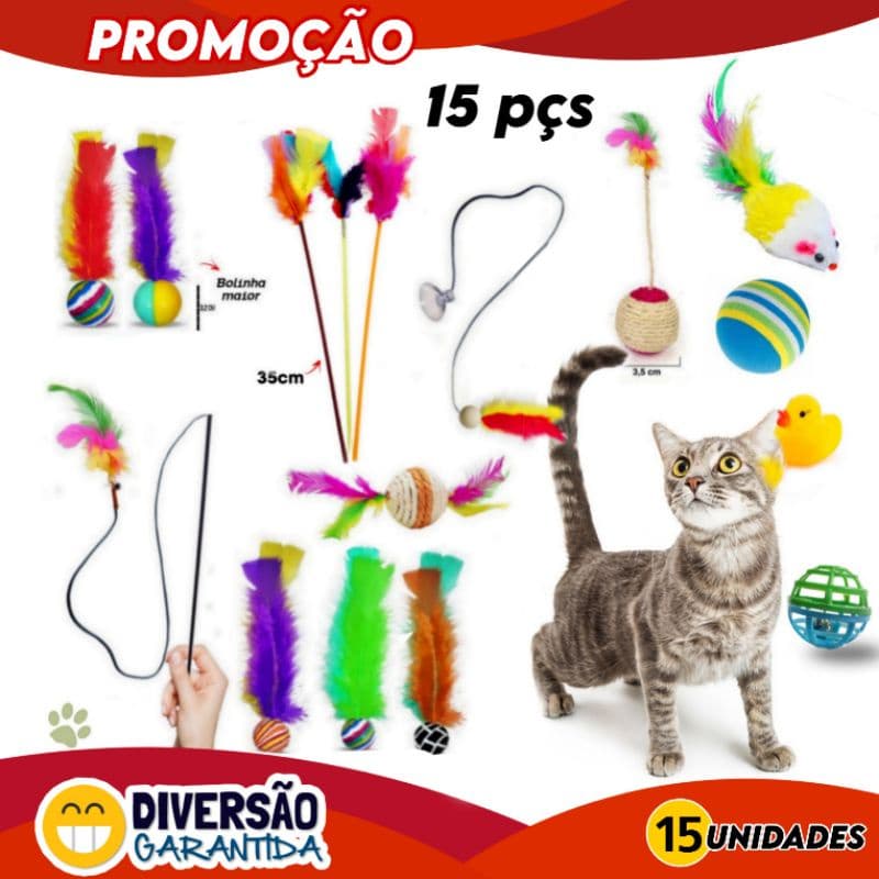 15pçs Brinquedo para gato,bolinha,varinha,ratinho Gato Divertido