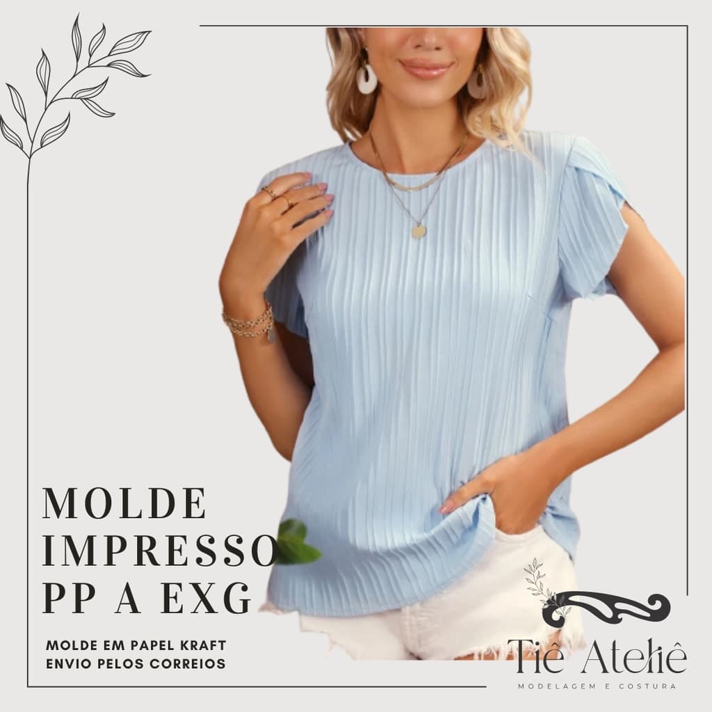 MOLDE EM PAPEL KRAFT DE BLUSA COM MANGA TULIPA PARA COSTURA MODELAGEM EM PAPEL KRAFT