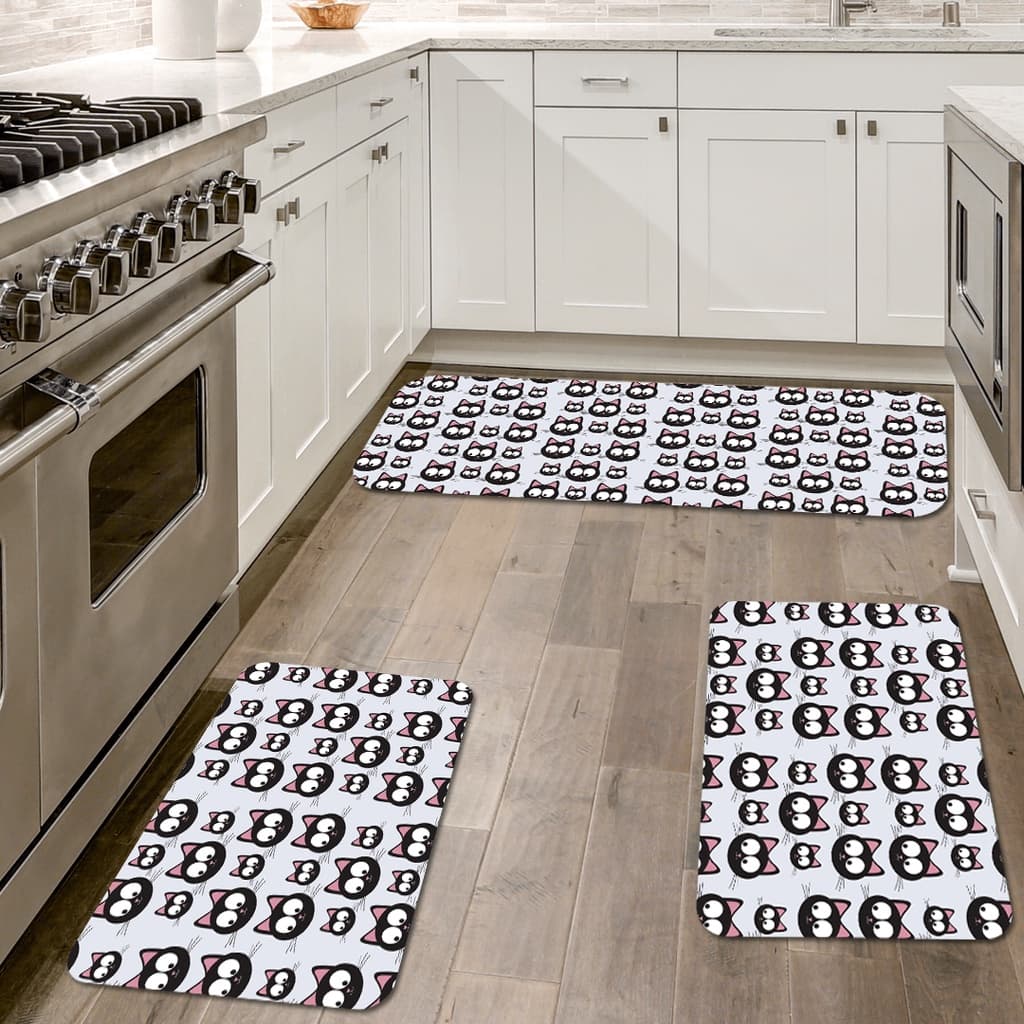 Kit Jogo 3 Peças de Tapete para Cozinha Mini Gatinhos Antiderrapante Dcorô