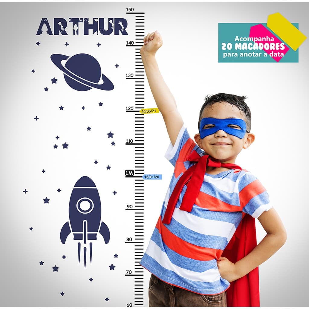 Adesivo de parede infnatil - Régua do Crescimento Infantil - Foguete - Espaço