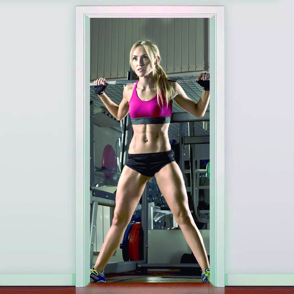 Adesivo Decorativo de Porta Academia Fitness Feminino