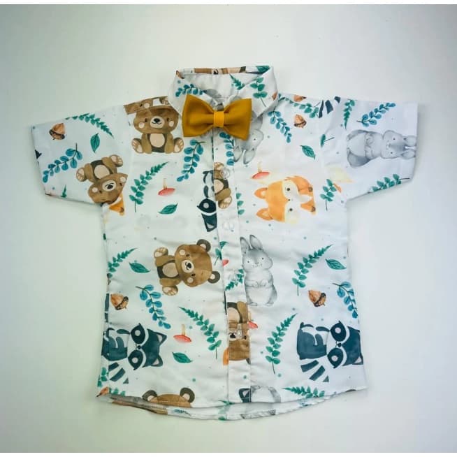 Camisa BOSQUE Temática Infantil Aniversário Social BLUSA+GRAVATA Festa Desenho animado