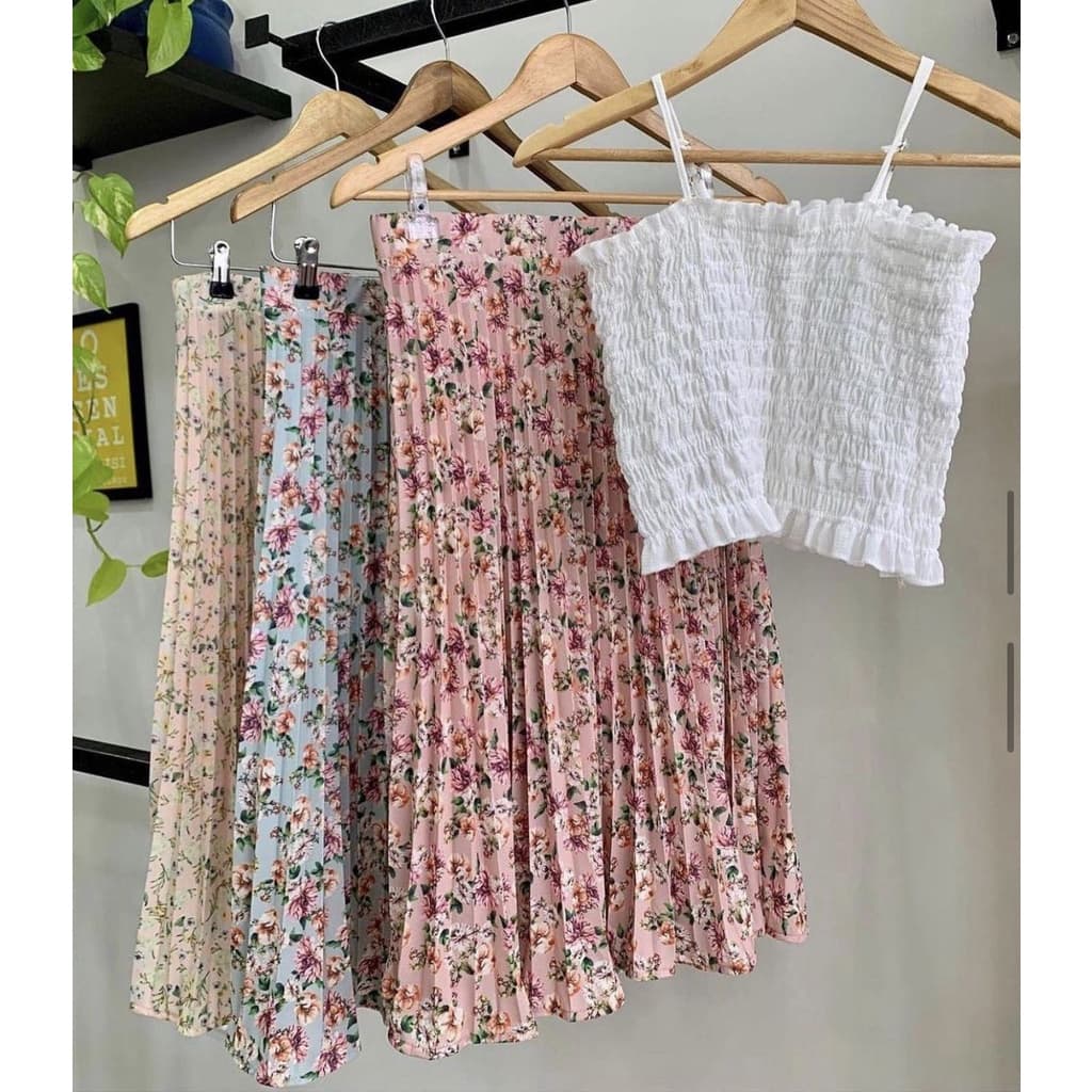 Saia Plissada Midi - Estampas Floral - Cintura Alta - Moda Evangélica-00038