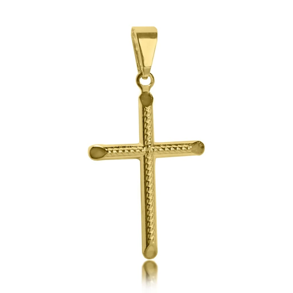 Pingente Cruz Com Textura Central Folheado a Ouro 18k