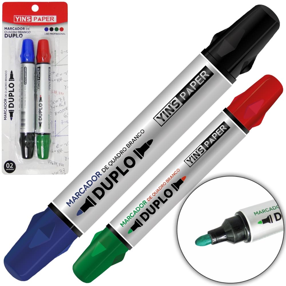 Marcador Duplo Colors Para Quadro Branco 2 Peças Yins Paper
