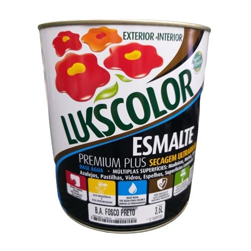 Tinta Esmalte Base Água Preto Fosco 3,6 litros - Lukscolor