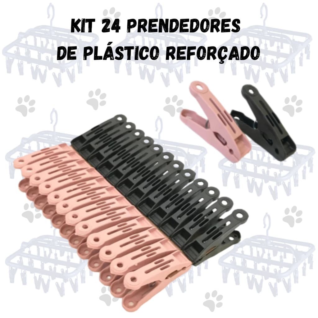 24 Prendedores de Plástico para Varal de Roupas Pregador Reforçado Grampos de Roupas