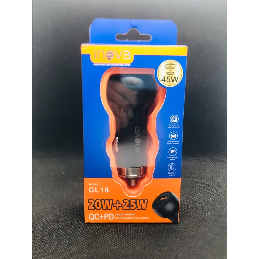 Carregador Inova para Celular Veicular Carro Fonte 2 entradas USB Turbo Rápido