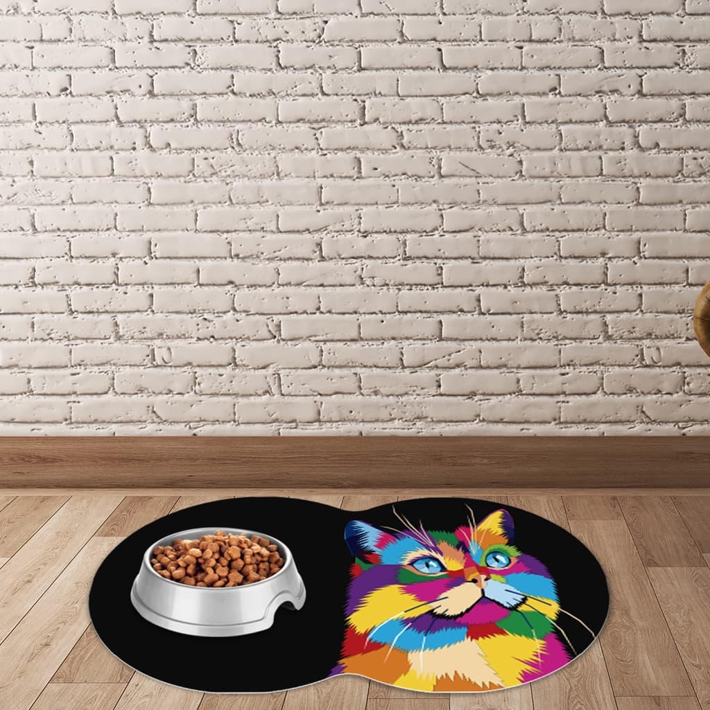 Tapete Pet Oval Comedouro para Gato Fundo Preto Antiderrapante Dcorô