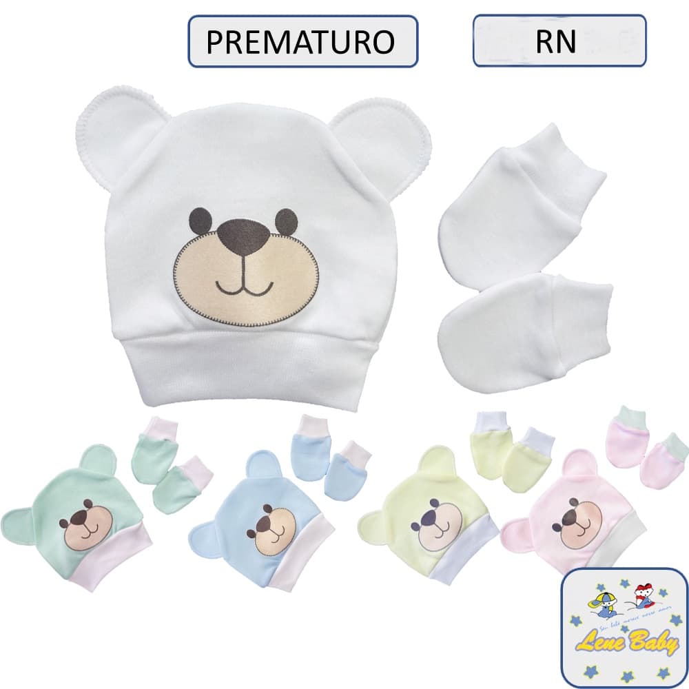 KIT 1 Gorro 1 Par de Luvas Recem Nascido Prematuro LENE BABY