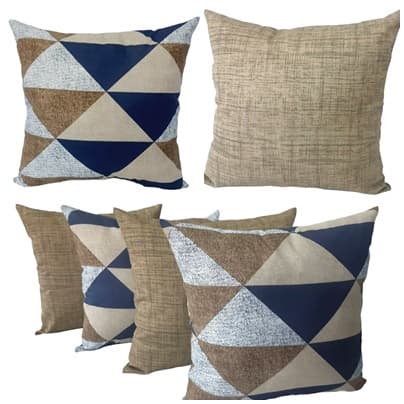 KIT 6 CAPAS ALMOFADAS 45 x 45 cm 3 (ESTAMPADAS GEOMÉTRICAS AZUL E BEGE), 3 (BEGE RISCADA), E ZÍPER ESCONDIDO