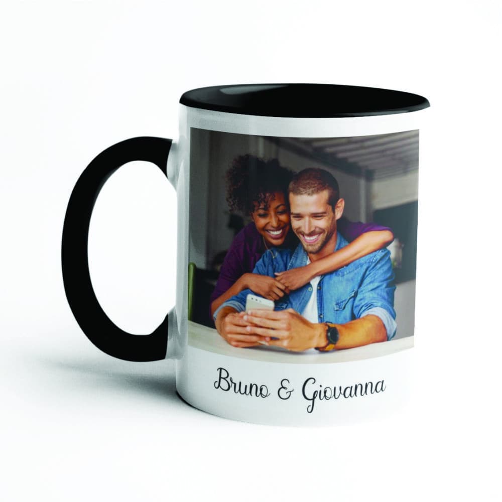 Caneca Personalizada C/ Foto + Nome - Interior e Alça Preto - Personalize a Sua!