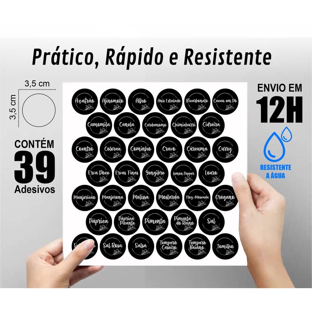 Etiquetas para Temperos Organização Cozinha Potes Condimentos Identificação