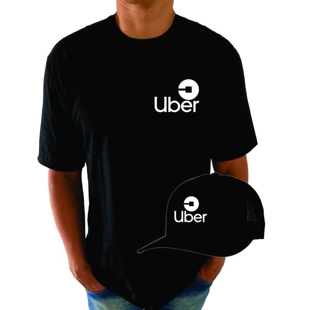 Camiseta + Boné Ubeer Carro de Aplicativo 100% Algodão