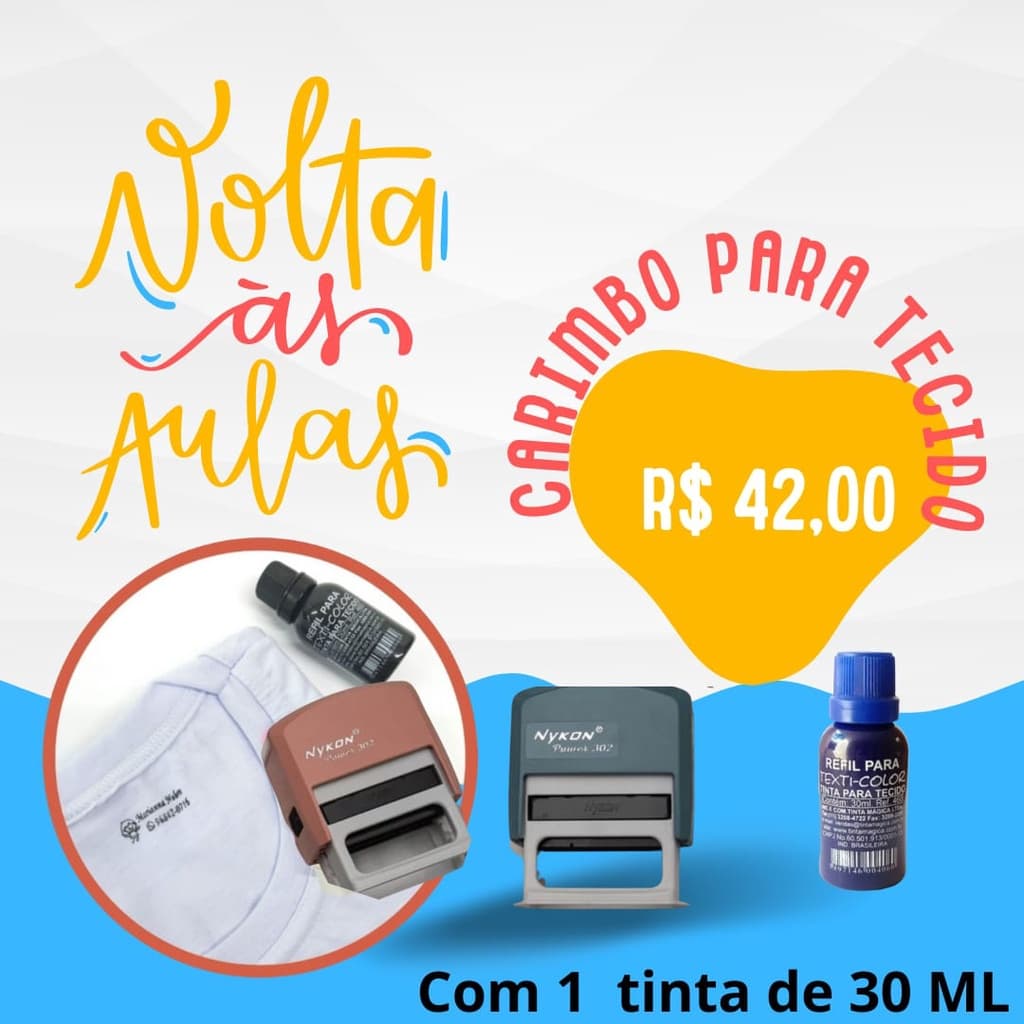 Carimbo especial com tinta para tecido, estudantes, professores etc.