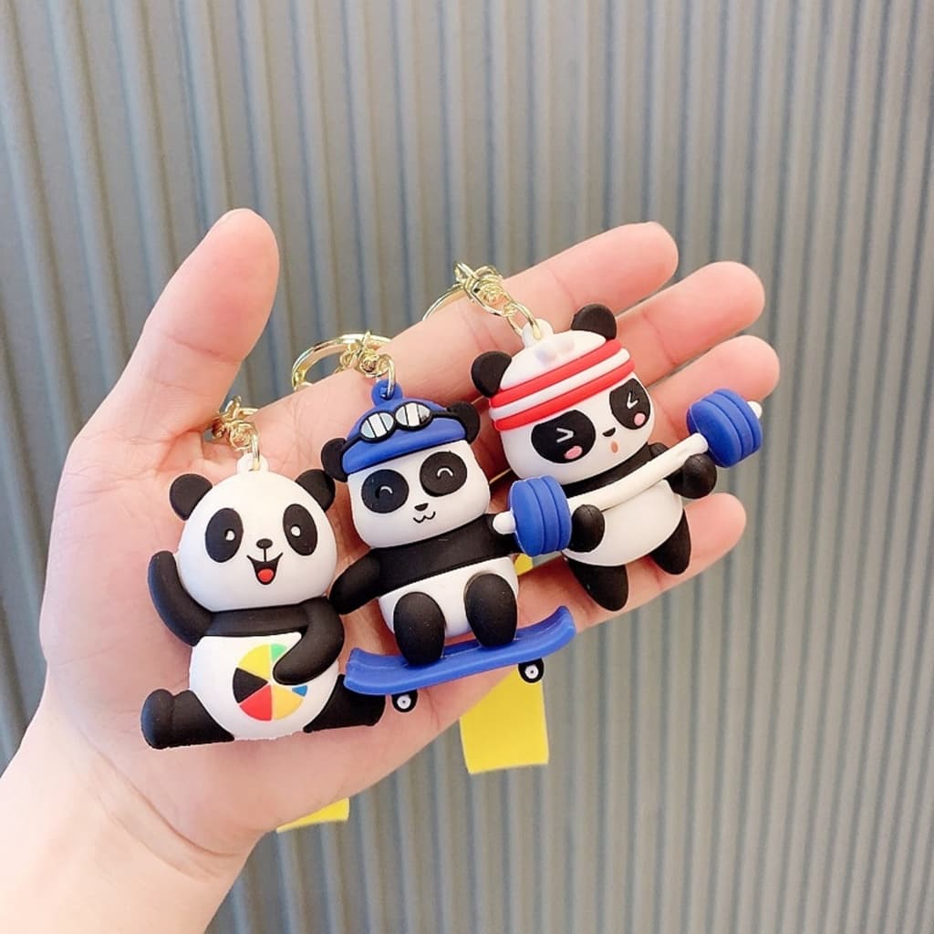 Chaveiro 3d Premium de Silicone do Panda Esportista - Esqui - Frisbee - Halterofilismo - Skate
