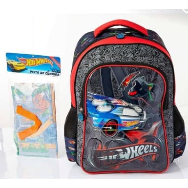 Mochila Escolar Hot Wheels  luxcel   gratis pista de corrida
